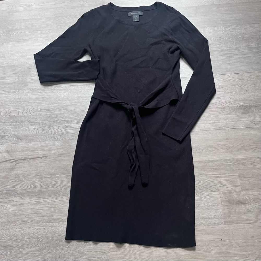 Tahari Knit Tie Front Black Dress (S)